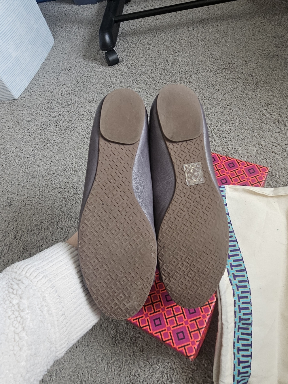 Tory Burch Gray Reva Deconstruction Ballet Flat Size 8.5 Box Dust Bag - Picture 6 of 7